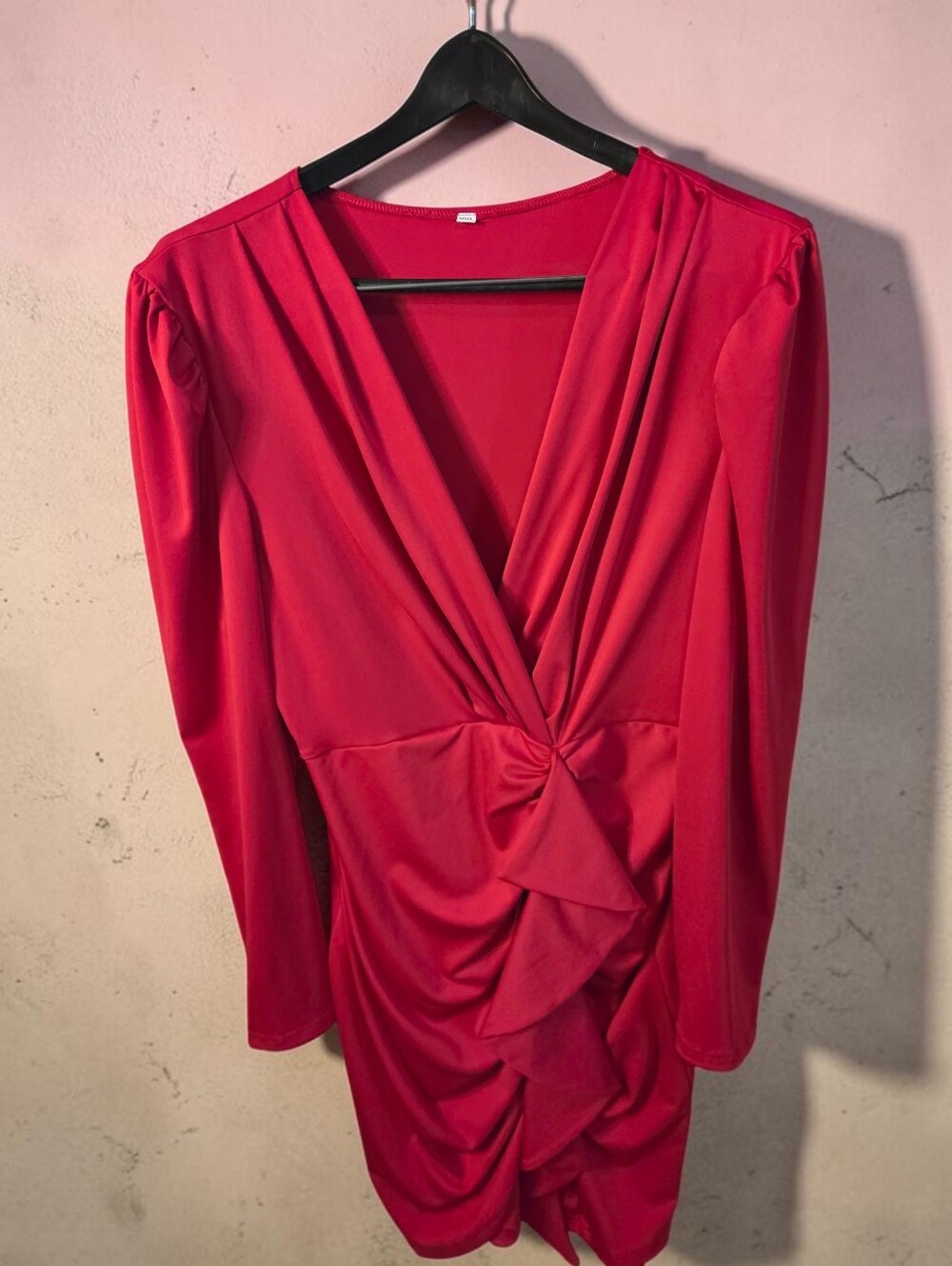 Red Long Sleeve Twist Front Dress Top